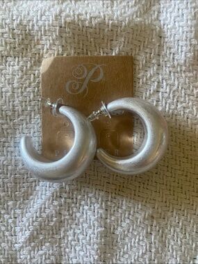 Plunder Silver Chunky Crescent Hoop Earrings